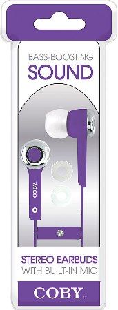 Coby CVE-101-PU Stereo Earbuds with Built-in Microphone, Purple; Ergo-Fit Design for ultimate comfort and fit; Outstanding hands-free talking experience on your device; Engineered and tested for optimal comfort and fidelity; One touch answer button; Works with smartphones, tablets, computers, MP3 players and other devices; UPC 812180020668 (CVE101PU CVE101-PU CVE-101PU CVE-101)