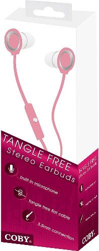 Coby CVE-102-PNK Tangle Free Flat Cable Stereo Earbuds with Mic, Pink; Frequency Range 20-20000Hz; Impedance 16 Ohm; Sensitivity 102 + 2dB; Excellent sound quality and microphone and lightweight headphone; Premium headphones with a comfortable in-ear design with soft silicone rubber ear tips; UPC 812180020804 (CVE102PNK CVE102-PNK CVE-102PNK CVE-102)