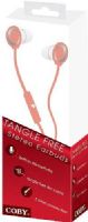 Coby CVE-102-RED Tangle Free Flat Cable Stereo Earbuds with Mic, Red; Frequency Range 20-20000Hz; Impedance 16 Ohm; Sensitivity 102 + 2dB; Excellent sound quality and microphone and lightweight headphone; Premium headphones with a comfortable in-ear design with soft silicone rubber ear tips; UPC 812180020828 (CVE102RED CVE102-RED CVE-102RED CVE-102) 