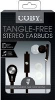 Coby CVE-103-BLK Tangle Free Stereo Earbuds with Microphone, Black; Clipper & Trimmer; Designed for smartphones, tablets and media players; Frequency Range 20-20000Hz; Tangle Free Flat Cable; Impedance 16 Ohm; Sensitivity 102 dB; Comfortable in-ear design; One touch answer button; 3.5mm (1/8") Stereo Mini Plug; Weight 1.6 oz; UPC 812180020842 (CVE103BLK CVE103-BLK CVE-103BLK CVE-103 CVE103BK) 
