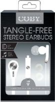 Coby CVE-103-WHT Tangle Free Stereo Earbuds with Microphone, White; Clipper & Trimmer; Designed for smartphones, tablets and media players; Frequency Range 20-20000Hz; Tangle Free Flat Cable; Impedance 16 Ohm; Sensitivity 102 dB; Comfortable in-ear design; One touch answer button; 3.5mm (1/8") Stereo Mini Plug; Weight 1.6 oz; UPC 812180020859 (CVE103WHT CVE103-WHT CVE-103WHT CVE-103) 