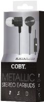 Coby CVE106BLK Metallic Stereo Earbuds, Black; Metal housing for Better sound Response and Acoustic Performance; Soft silicone ear buds provide a super comfortable, noise reducing fit; Symphonized headphones are perfect for iPhones, iPods, iPads, mp3 players, CD players and more; Built in Microphone; One touch answer button; UPC 812180020989 (CVE-106BLK CVE-106-BLK CVE106-BLK CVE106) 