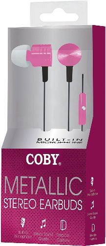 Coby CVE-106-PNK Metallic Stereo Earbuds, Pink; Metal housing for Better sound Response and Acoustic Performance; Soft silicone ear buds provide a super comfortable, noise reducing fit; Symphonized headphones are perfect for iPhones, iPods, iPads, mp3 players, CD players and more; Built in Microphone; One touch answer button; UPC 812180021009 (CVE106PNK CVE106-PNK CVE-106PNK CVE-106 CVE106PK)
