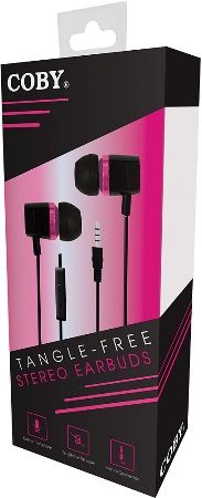 Coby CVE-107-PNK Tangle Free Metal Stereo Earbuds with Built-In Microphone, Pink; Premium Earbuds for the High Sound Quality with Super Bass; Soft inner earbuds provides a comfort fit to your ears, so that you can enjoy uninterrupted music on the go; One touch answer button; Metal Housing; Tangle free flat cable; UPC 812180021078 (CVE107PNK CVE107-PNK CVE-107PNK CVE-107 CVE107PK)