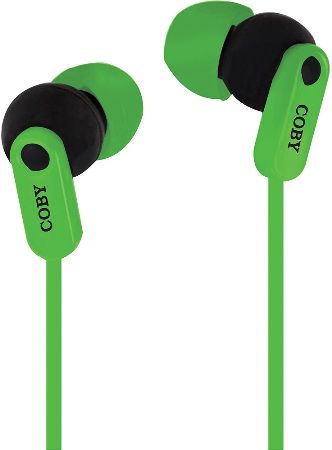 Coby CVE-108-GRN Tangle Free Splash Stereo Earbuds with Built-in Microphone, Green, Perfect way to listen to your favorite tunes along with having an outstanding hands-free talking experience on your device, Comfortable and ergonomically designed, One touch answer button, Tangle-free flat cable, 3.5mm connection, UPC 812180021160 (CVE108GRN CVE108-GRN CVE-108GRN CVE-108)
