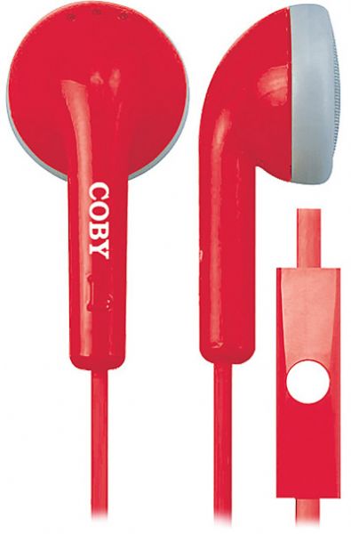 Coby CVE-109-RED Tangle Free Stereo Earbuds, Red, Comfortable in-ear design, Built-in microphone, One touch answer button, Tangle free flat cable; Designed for smartphones, tablets and media players; Weight 0.3 lbs, UPC 812180022228 (CVE 109 RED CVE 109RED CVE109 RED CVE-109RED CVE109-RED CVE109RD CVE109RED)