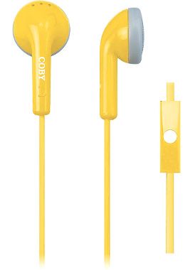 Coby CVE-109-YLW Tangle Free Stereo Earbuds, Yellow, Comfortable in-ear design, Built-in microphone, One touch answer button, Tangle free flat cable; Designed for smartphones, tablets and media players; Weight 0.3 lbs, UPC 812180020699 (CVE109YL CVE 109 YLW CVE 109YLW CVE109 YLW CVE-109YLW CVE109-YLW CVE109YLW)
