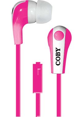 Coby CVE-113-PNK Tangle-Free Flat Cable Stereo Earbuds with Microphone, Pink; Advanced Audio; Tangle-free flat cable; Built-in microphone; One touch answer button; Extra ear cushions; Two-tone earbud; Designed for smartphones, tablets and media players; Dimensions 6