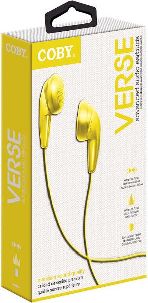 Coby CVE-114-YLW Stereo Earbuds, Yellow, Advanced audio, Ear cushions included, Light weight ear bud, Comfortable in-ear design, 4 Foot/1.2m long cable, UPC 812180027872 (CVE 114 YLW CVE 114YLW CVE114 YLW CVE-114YLW CVE114-YLW CVE114YLW CVE114YL)