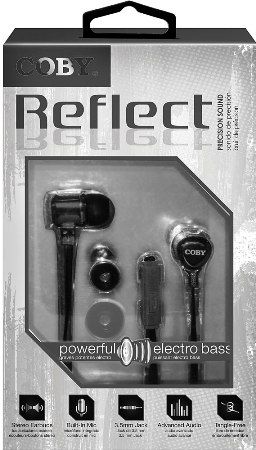 Coby CVE-115-BLK Reflect Earbuds with Microphone, Black; Designed for smartphones, tablets and media players; Comfortable in-ear design; Advanced audio; Built-in microphone; One touch answer button; Powerful electro bass; Tangle-free flat cable; 3.5mm jack; UPC 812180027940 (CVE115BLK CVE115-BLK CVE-115BLK CVE-115 CVE115BK)