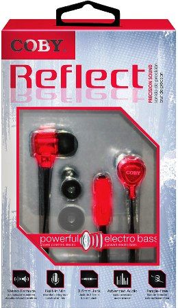 Coby CVE-115-RED Reflect Earbuds with Microphone, Red; Designed for smartphones, tablets and media players; Comfortable in-ear design; Advanced audio; Built-in microphone; One touch answer button; Powerful electro bass; Tangle-free flat cable; 3.5mm jack; UPC 812180027971 (CVE115RED CVE115-RED CVE-115RED CVE-115 CVE115RD)