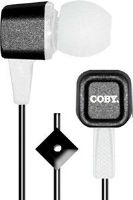 Coby CVE-117-BLK Tangle-Free Two-Tone Flat Cable Stereo Earbuds, Black; Comfortable in-ear design; Built-in microphone; One touch answer button; Tangle-free flat cable; Designed for smartphones, tablets and media players (CVE 117 BLK CVE 117BLK CVE117 BLK CVE-117BLK CVE117-BLK CVE117BLK CVE-117-BK  CVE117BK) 
