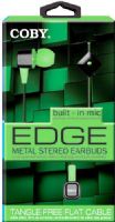 Coby CVE-117-GRN Edge Metal Stereo Earbuds with Built-in Microphone, Green; Designed for smartphones, tablets and media players; Comfortable in-ear design; In-line microphone provides a convenient hands-free solution for your mobile phone so you can seamlessly transition between listening to music and talking on the phone; UPC 812180026707 (CVE117GRN CVE117-GRN CVE-117GRN CVE-117 CVE117GN) 