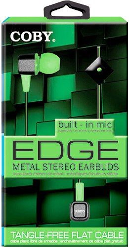 Coby CVE-117-GRN Edge Metal Stereo Earbuds with Built-in Microphone, Green; Designed for smartphones, tablets and media players; Comfortable in-ear design; In-line microphone provides a convenient hands-free solution for your mobile phone so you can seamlessly transition between listening to music and talking on the phone; UPC 812180026707 (CVE117GRN CVE117-GRN CVE-117GRN CVE-117 CVE117GN)