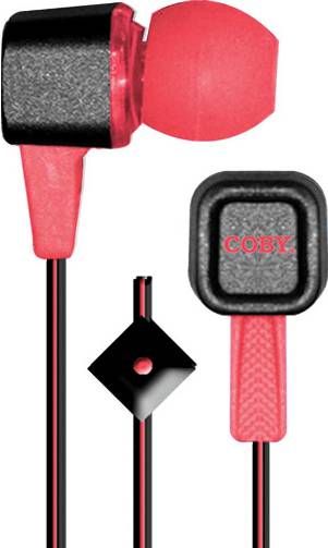 Coby CVE-117-RED Edge Metal Stereo Earbuds with Built-in Microphone, Red; Designed for smartphones, tablets and media players; Comfortable in-ear design; In-line microphone provides a convenient hands-free solution for your mobile phone so you can seamlessly transition between listening to music and talking on the phone (CVE117RED CVE117-RED CVE-117RED CVE-117 CVE117RD)