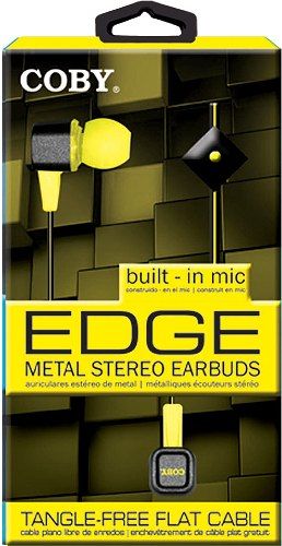 Coby CVE-117-YLW Edge Metal Stereo Earbuds with Built-in Microphone, Yellow; Designed for smartphones, tablets and media players; Comfortable in-ear design; In-line microphone provides a convenient hands-free solution for your mobile phone so you can seamlessly transition between listening to music and talking on the phone; UPC 812180026691 (CVE117YLW CVE117-YLW CVE-117YLW CVE-117 CVE117YL)