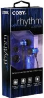 Coby CVE125-BLU Rhythm Tangle-Free Flat Cable Metal Earbuds with Microphone, Blue, Designed for smartphones, tablets and media players; Metal housing Earbuds; One touch answer button; Extra ear cushions; UPC 812180026745 (CVE125BLU CVE-125-BLU CVE125 BLH CVE-125BLU)  