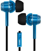 Coby CVE125-NVY Rhythm Tangle-Free Flat Cable Metal Earbuds with Microphone, Navy Blue, Designed for smartphones, tablets and media players; Metal housing Earbuds; One touch answer button; Extra ear cushions; UPC 812180026745 (CVE125NVY CVE-125-NVY CVE125 NVYD CVE-125NVY)  