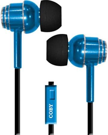 Coby CVE125-NVY Rhythm Tangle-Free Flat Cable Metal Earbuds with Microphone, Navy Blue, Designed for smartphones, tablets and media players; Metal housing Earbuds; One touch answer button; Extra ear cushions; UPC 812180026745 (CVE125NVY CVE-125-NVY CVE125 NVYD CVE-125NVY) 