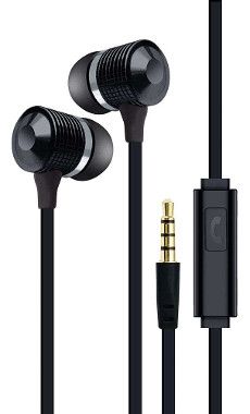 Coby CVE-126-BLK Black Tangle Free Stereo Earbuds with Mic, Stereo sound quality, Built-in microphone and answer button, One touch answer button,  Tangle-free flat cable, Durable metal housing, 3.7