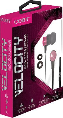 Coby CVE-127-PNK Velocity Metal Stereo Earbuds with Built-in Microphone, Pink; Designed for smartphones, tablets and media players; Comfortable and ergonomically designed allowing for long periods of comfortable use and come with multiple sizes of ear cushions to ensure that you have a perfect fit and an excellent listening experience; UPC 812180028428 (CVE 127 PNK CVE 127PNK CVE127 PNK CVE-127PNK CVE127-PNK CVE127PK CVE-127-PK CVE-127PK)