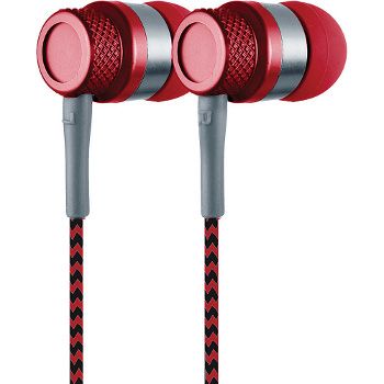 Coby CVE-200-RED Jammerz Metal Stereo Earbuds, Red; Designed for smartphones, tablets and media players; Frequency Response 20-20kHz; Sensitivity 92dB; Comfortable in-ear design; One Touch Answer Button; Tangle free fabric flat cable; 3.5mm (1/8