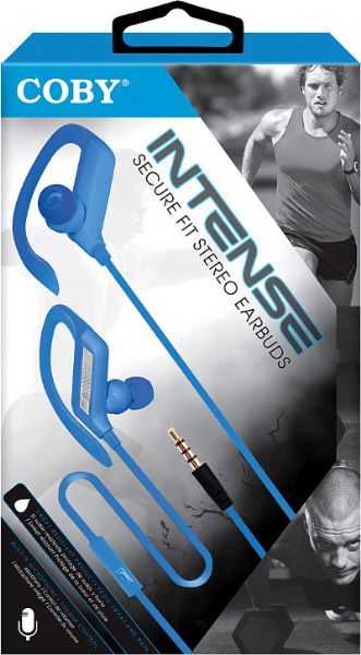 Coby CVE-405-BLU Intense Earbuds With Mic, Blue, Built-in microphone, Secure Fit, Tangle free flat cable, Sweat resistant, Superior audio performance, Comfortable fit, UPC 812180025403 (CVE 405 BLU CVE 405BLU CVE405 BLU CVE-405BLU CVE405-BLU CVE405BL CVE-405BL CVE405-BL)