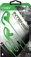 Coby CVE-405-GR Intense Earbuds With Mic, Green, Built-in microphone, Secure Fit, Tangle free flat cable, Sweat resistant, Superior audio performance, Comfortable fit, UPC 812180025427 (CVE 405 GR CVE 405GR CVE405 GR CVE-405GR CVE405-GR CVE405GR) 
