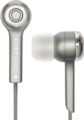 Coby CVE52SVR Isolation Stereo Earphones, Silver, In-ear isolation design blocks background noise, High-performance 9mm neodymium drivers for deep bass sound, 3.5mm L-shape stereo plug, Sound-isolating earbud design for maximum comfort, Blister Packaging, UPC Code 716829225202 (CVE52-SVR CVE52 SVR CV-E52 CVE-52 CVE52SIL)