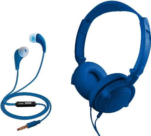 Coby CVH807-BLU Set of Headphones and Earbuds, Blue, Over-the ear headphones with adjustable headband and swivel ear cups, Headphones fold flat for easy storage, Earbuds with in-line mic for hands-free calling and include a carry case, Sound isolating, UPC 812180022891 (CVH807BLU CVH-807 CVH-807-BLU CVH-807BLU) 