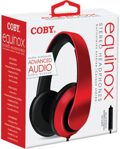 Coby CVH-815-RED Equinox Stereo Headphones with In-Line Microphone, Red; Designed for smartphones,tablets and media players; Advanced audio; 32mm power drives clear sound; Comfortable ear cushions; Lightweight design; Stereo sound quality; One sided cable; UPC 812180023591 (CVH 815 RED CVH 815RED CVH815 RED CVH-815RED CVH815-RED CVH815RD CVH 815RD CVH815 RD)