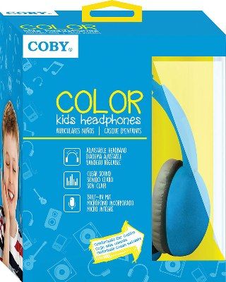 Coby CVH-821-BLU Color Kids Headphones, Blue, Comfortable Ear Cushion, Built-in Microphone, One Touch Answer Button, Sound Isolating, Clear Sound, Adjustable Headband, UPC 812180029319 (CVH821BLU CVH821-BLU CVH-821BLU CVH-821)