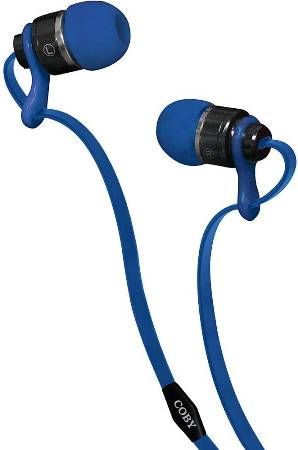 Coby CVPE03-BLU Tangle-Free Flat Cable Metal Stereo Earbuds with Mic, Blue, Reinforced alloy housing, Once touch answer button, Built-in microphone, Tangle-free flat cable, Extra ear cushions, 9mm Driver, UPC 812180024024 (CVPE03BLU CVPE03 BLU CVPE-03-BLU) 
