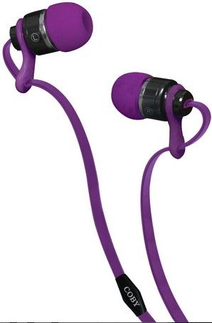 Coby CVPE03-PRP Tangle-Free Flat Cable Metal Stereo Earbuds with Mic, Purple, Reinforced alloy housing, Once touch answer button, Built-in microphone, Tangle-free flat cable, Extra ear cushions, 9mm Driver, UPC 812180024109 (CVPE03PRP CVPE03 PRP CVPE-03-PRP) 