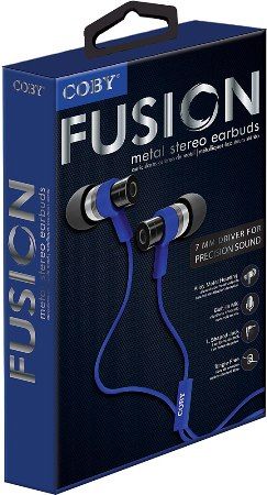 Coby CVPE-06-BLU Fusion Metal Stereo Earbuds with Microphone, Blue, 10mm Driver, Reinforced alloy housing, Once touch answer button, Built-in microphone, Tangle-free flat cable, Extra ear cushions, UPC 812180024147 (CVPE06BLU CVPE06-BLU CVPE-06BLU CVPE-06 CVPE06BL)