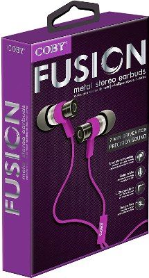 Coby CVPE-06-PRP Fusion Metal Stereo Earbuds with Microphone, Purple, 10mm Driver, Reinforced alloy housing, Once touch answer button, Built-in microphone, Tangle-free flat cable, Extra ear cushions, UPC 812180024161 (CVPE06PRP CVPE06-PRP CVPE-06PRP CVPE-06 CVPE06PU)