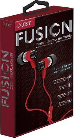 Coby CVPE-06-RED Fusion Metal Stereo Earbuds with Microphone, Red, 10mm Driver, Reinforced alloy housing, Once touch answer button, Built-in microphone, Tangle-free flat cable, Extra ear cushions, UPC 812180024154 (CVPE06RED CVPE06-RED CVPE-06RED CVPE-06 CVPE06RD)