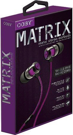 Coby CVPE-07-PRP Matrix Metal Stereo Earbuds with Built-in Microphone, Purple; Designed for smartphones, tablets and media players; Frequency range 20-20000Hz; Reinforced alloy housing; Once touch answer button; Tangle-free flat cable; Extra ear cushions; 10mm driver; Dimensions 3.8 x 5.9 x 1.1 inches; UPC 812180024291 (CVPE07PRP CVPE07-PRP CVPE-07PRP CVPE-07 CVPE07PU)