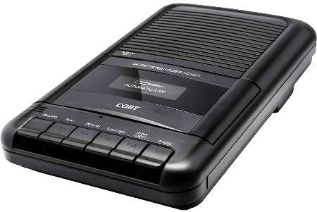 Coby CVR-22 Portable Cassette Recorder, One touch recording and auto-stop, Frequency Response 120 - 6300 Hz, Signal to Noise Ratio more than 45 dB, Distortion 1%, Built-in microphone, Retractable carrying handle, 0.4 W RMS output, AC power adapter, UPC 812180023126 (CVR22 CVR 22 CV-R22)