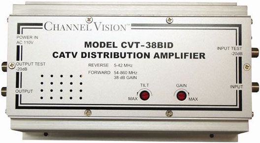 Channel Vision CVT-38BID 38dB Bi-directional RF Amplifier, Boosts TV signal an impressive 38dB; Perfect for large residential or commercial applications (CVT38BID CVT 38BID CVT-38B)
