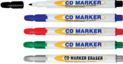 Aidata CW01 CD/DVD Marker & Eraser, ldeal for custom labeling for self USB on all recordable CD/DVDS, Pack includes 1 each of green, black, blue, red and eraser (CW-01 CW 01)