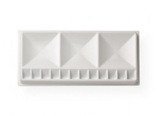 Heritage Arts CW07541 Rectangular Plastic Palette Tray 5.5 x 12; Plastic palette has 12 small wells and three large wells for mixing watercolors, gouache, and acrylics; 5.5