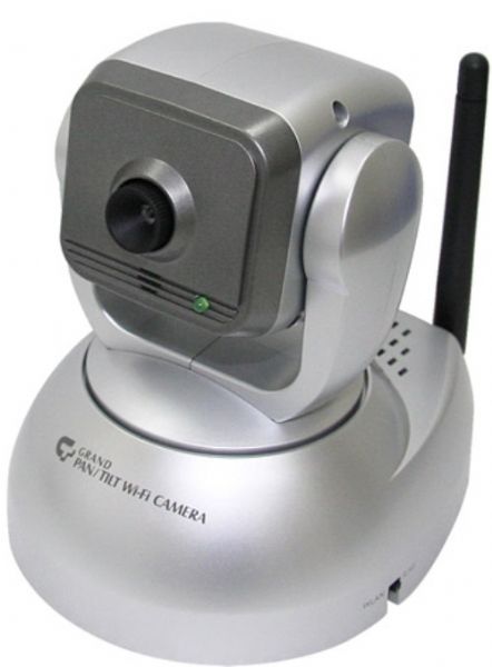 Grandtec CWF-5000 Pan/Tilt IP and Wi-Fi Camera, 1/4h Low Lux CMOS VGA Sensor (Omni Vision), Built-in microphone for listening remotely, Supports 15 level digital zoom in function, Supports IE recording function (AVI format), IP Address Auto Detect and Setup (CWF5000 CWF 5000)