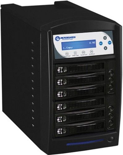 Microboards CW-HDD-05 CopyWriter Digital Standalone Hard Drive Tower Duplicator, Black; 5 Drives; 20x2 LCD Display; 128 MB Buffer Memory; Perfect solution for making backup or residual copies of hard drive content; Copy up to 5 Hard drives at a time; Read/write speeds of 75 MB/sec.; Compatible with PC, Mac, Unix, Linux; Supports FAT32, extFAT, NTFS, ext2/3/4 file systems (CWHDD05 CWHDD-05 CW-HDD05 22845)