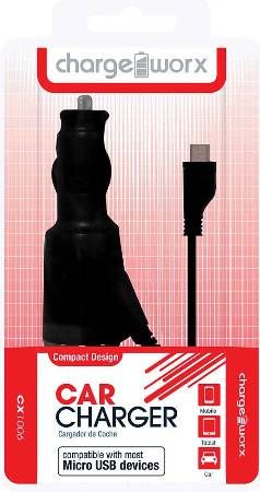 Chargeworx CX1006BK Micro USB Car Charger, Black; Compatible with most Micro USB devices; Stylish, durable, innovative design; Cigarette lighter adapter with attached cable; Intelligent IC chip technology; Power Input 12/24V; Total Power Output 5V - 1Amp; UPC 643620000069 (CX-1006BK CX 1006BK CX1006B CX1006)