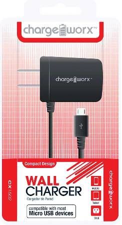 Chargeworx CX1502BK Micro USB Wall Charger, Black; Fits with most Micro USB devices; Stylish, durable, innovative design; Wall charger with attached cable; Intelligent IC chip technology; Power Input 12/24V; Total Power Output 5V - 1Amp; UPC 643620000090 (CX-1502BK CX 1502BK CX1502B CX1502)