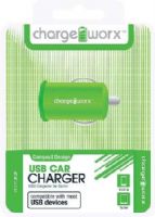 Chargeworx CX2000GN USB Car Charger, Green; Fits with most USB devices; Stylish, durable, innovative design; Cigarette lighter USB charger; 1 USB port; Power Input 12/24V; Total Output 5V - 1.0Amp; UPC 643620000182 (CX-2000GN CX 2000GN CX2000G CX2000) 