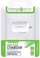 Chargeworx CX2000WH USB Car Charger, White; Fits with most USB devices; Stylish, durable, innovative design; Cigarette lighter USB charger; 1 USB port; Power Input 12/24V; Total Output 5V - 1.0Amp; UPC 643620000144 (CX-2000WH CX 2000WH CX2000W CX2000) 