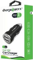 Chargeworx CX2101BK Dual USB Car Charger, Black; Compact, durable, innovative design; Lighter socket USB charger; 2 USB port; For use with most smartphones & tablets; Power Input 12/24V; Total Output 5V - 2.1A; UPC 643620210109 (CX-2101BK CX 2101BK CX2101B CX2101) 