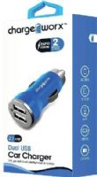 Chargeworx CX2101BL Dual USB Car Charger, Blue; Compact, durable, innovative design; Lighter socket USB charger; 2 USB port; For use with most smartphones & tablets; Power Input 12/24V; Total Output 5V - 2.1A; UPC 643620210123 (CX-2101BL CX 2101BL CX2101B CX2101) 